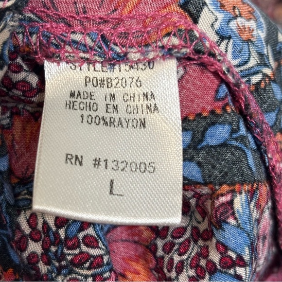 Entro Floral Tunic With Bell Sleeves Blouse Top-Red/Blue-Women Size Large - Picture 7 of 7